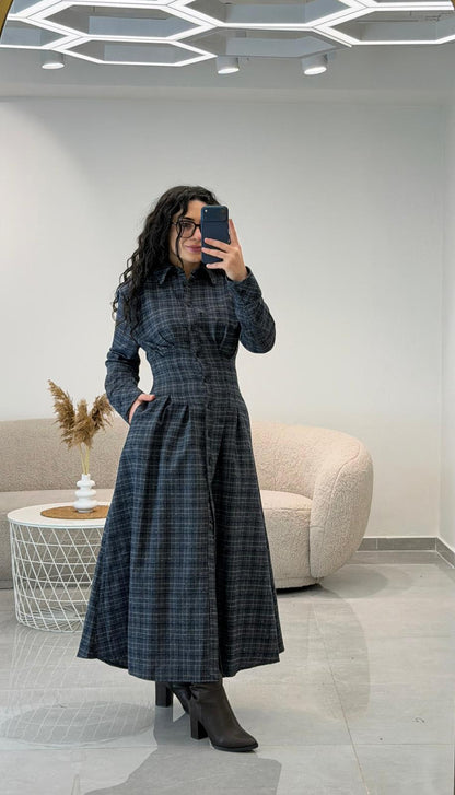 Korsajlı Ekose Elbise