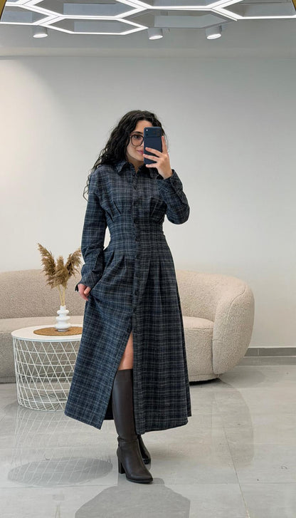 Korsajlı Ekose Elbise