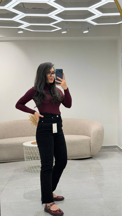 Premium Kalite Paçası Kesik Siyah Boyfit Jean