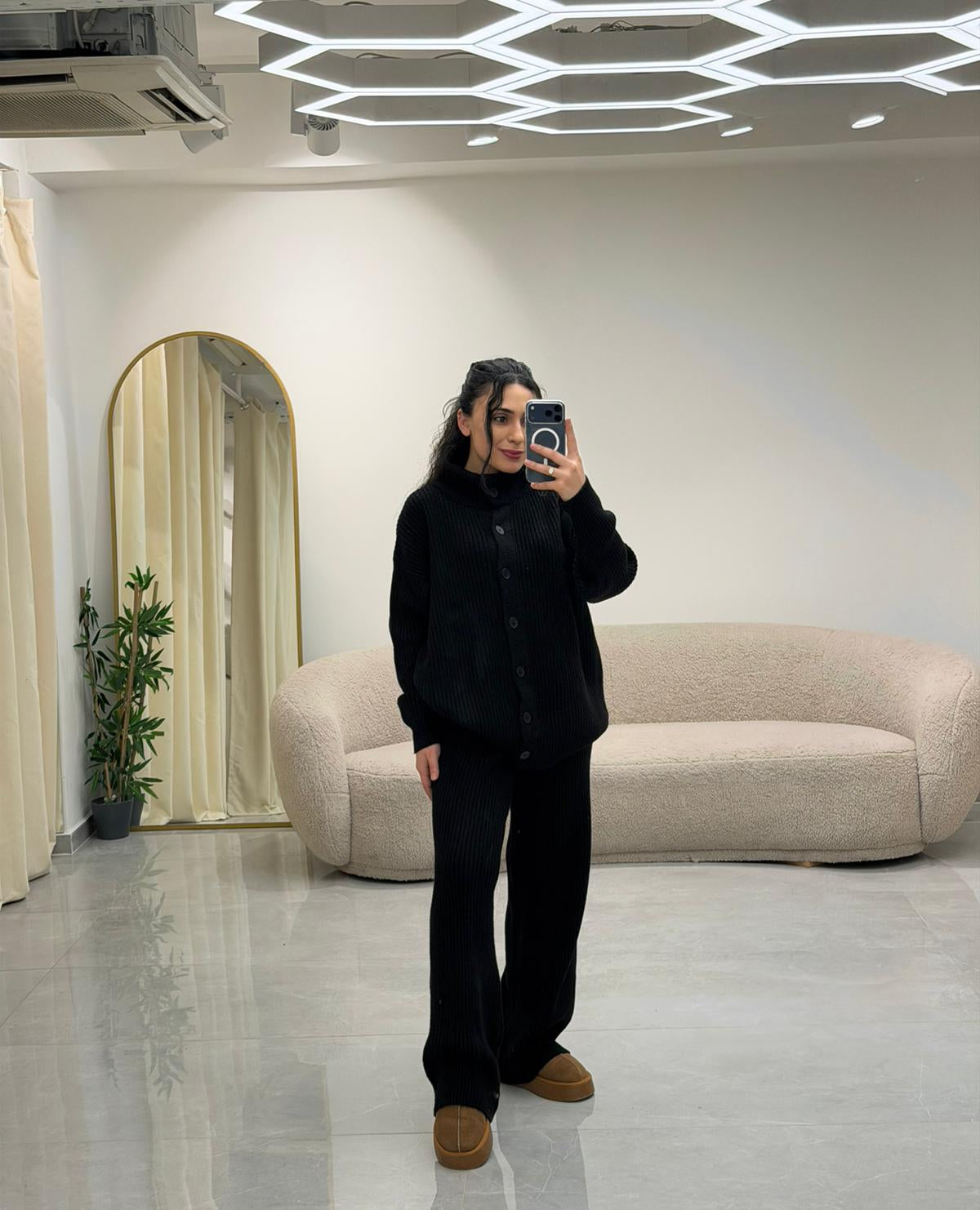 Boğazlı Triko Takım Siyah