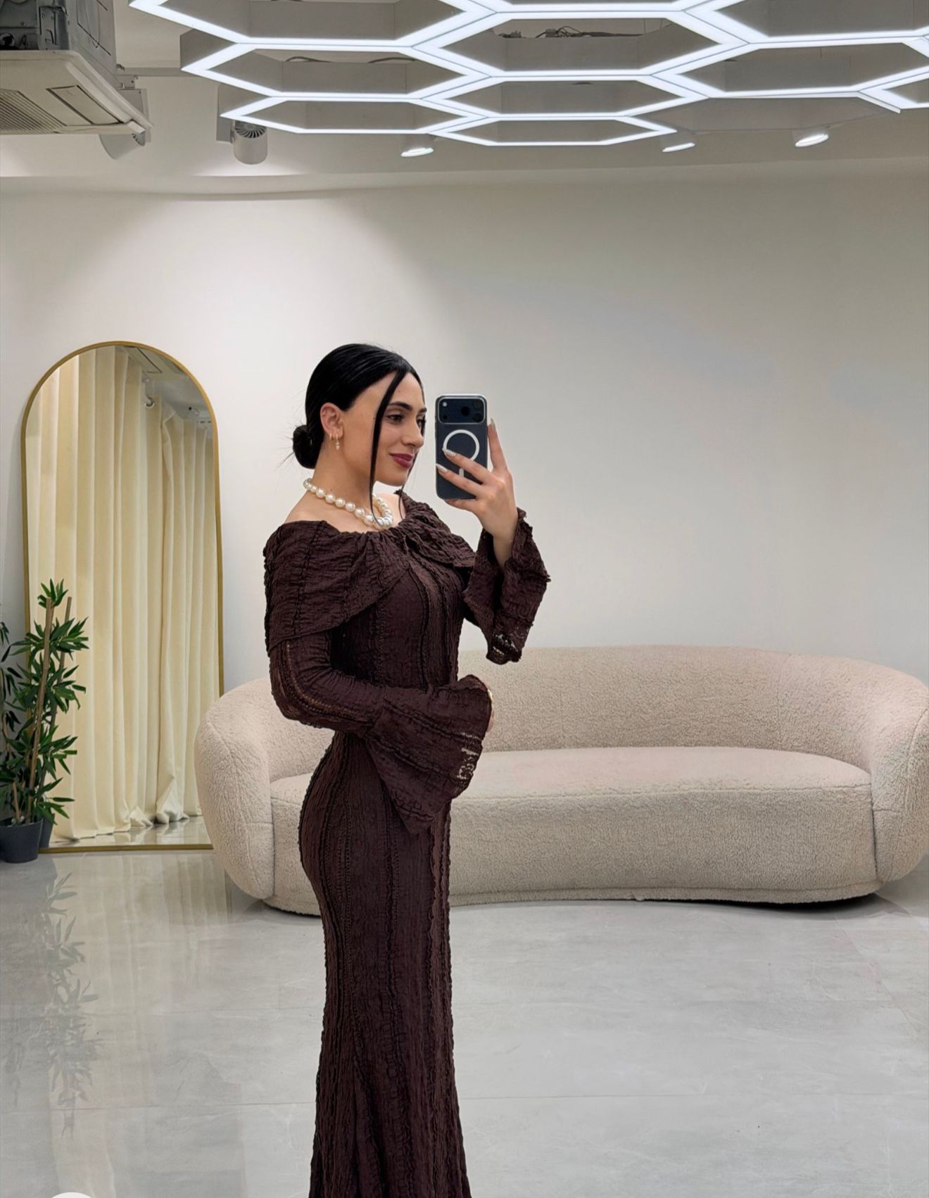 Kayık Yaka Dantel Elbise