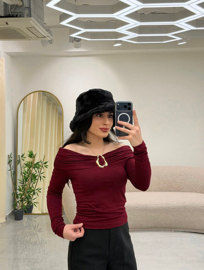 Madonna Yaka Tokalı Bluz Bordo