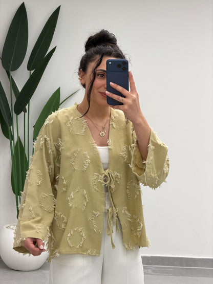 Püskül Detay Bağlamalı Gömlek Yağ Yeşili