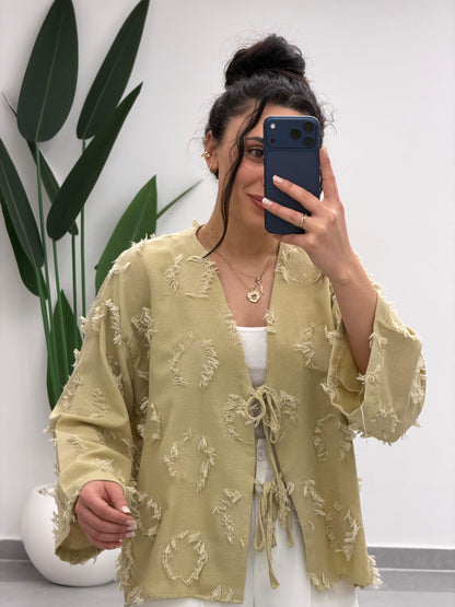 Püskül Detay Bağlamalı Gömlek Yağ Yeşili