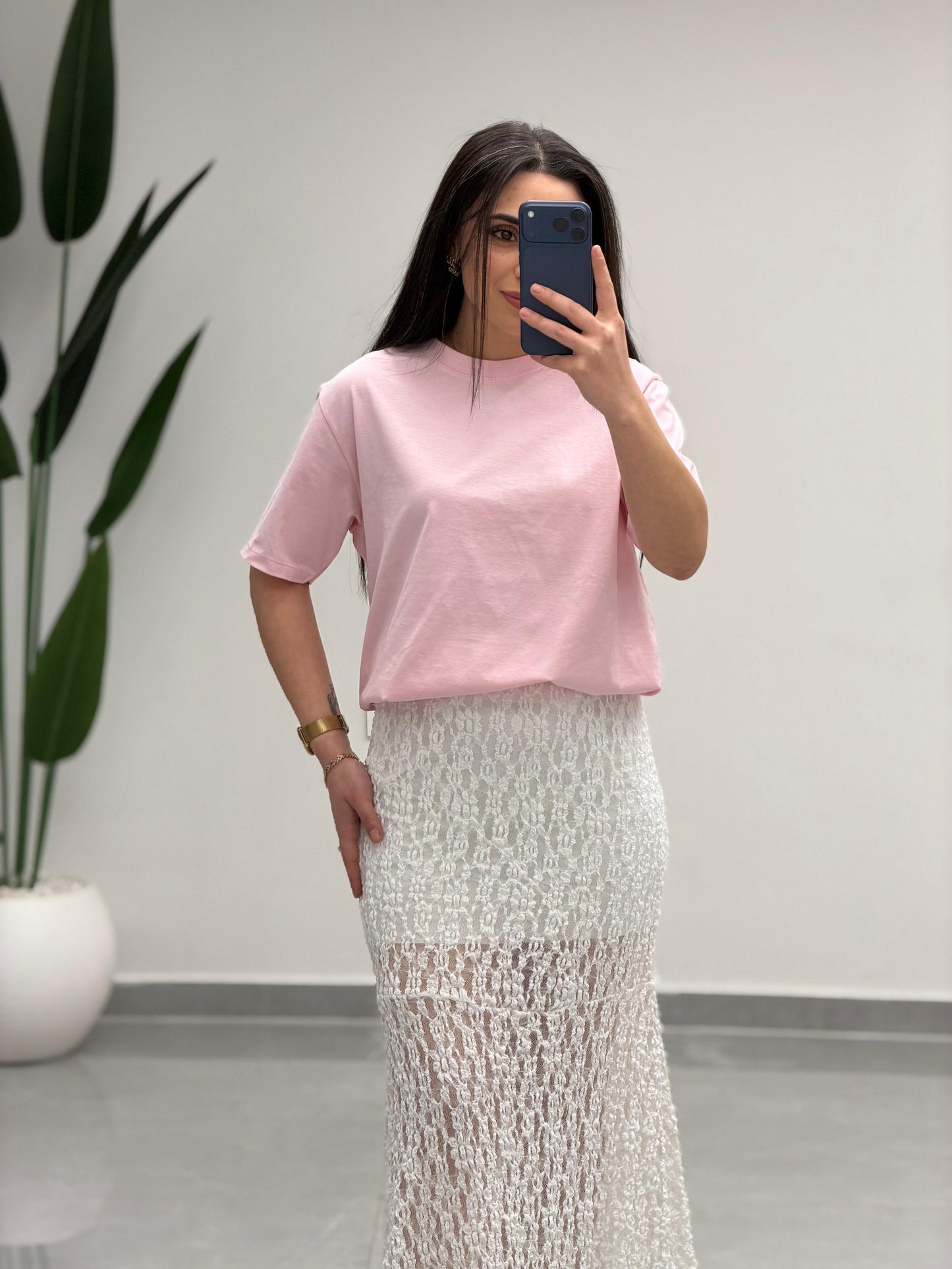 Volanlı Dantel Midi Etek Beyaz