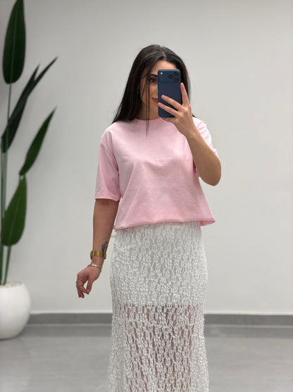 Volanlı Dantel Midi Etek Beyaz