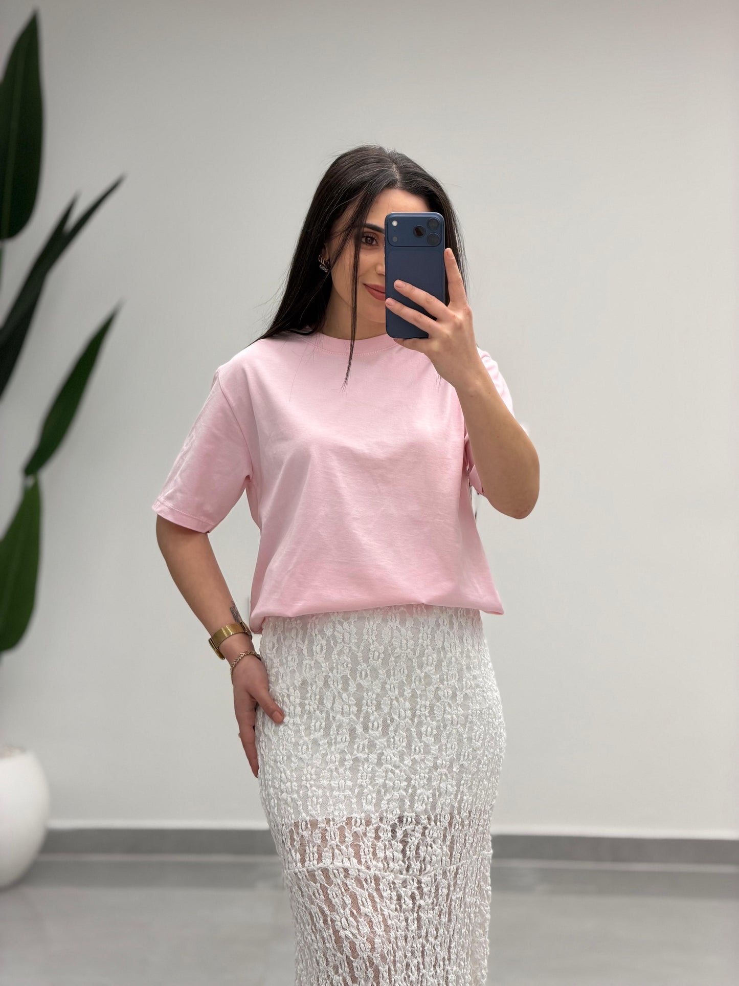 Volanlı Dantel Midi Etek Beyaz