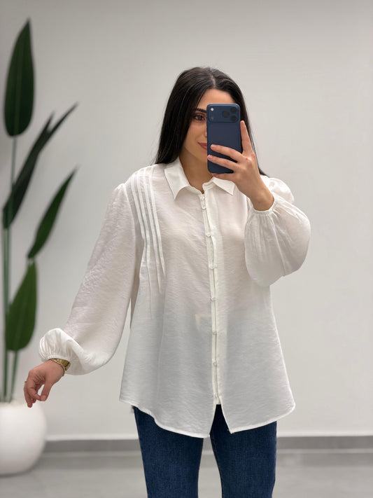 Pens Detaylı Düğme Kapama Gömlek Beyaz