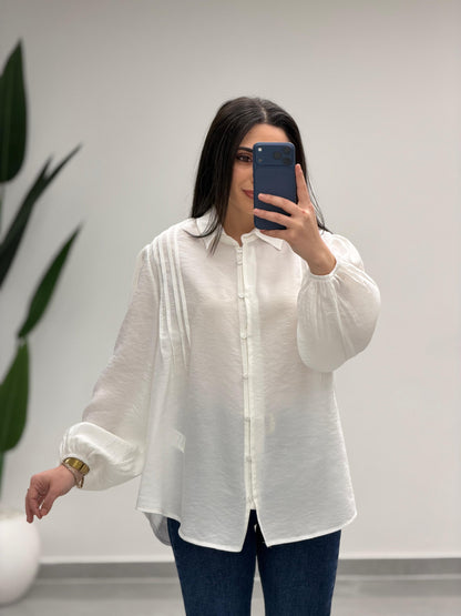 Pens Detaylı Düğme Kapama Gömlek Beyaz