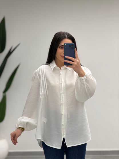 Pens Detaylı Düğme Kapama Gömlek Beyaz