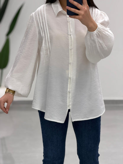 Pens Detaylı Düğme Kapama Gömlek Beyaz
