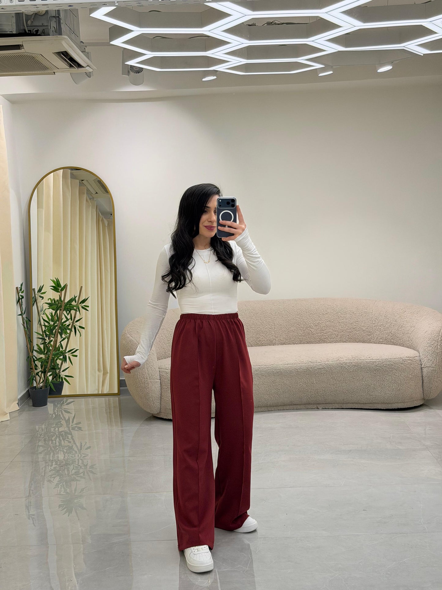 Bol Kesim Çımalı Pantolon Bordo