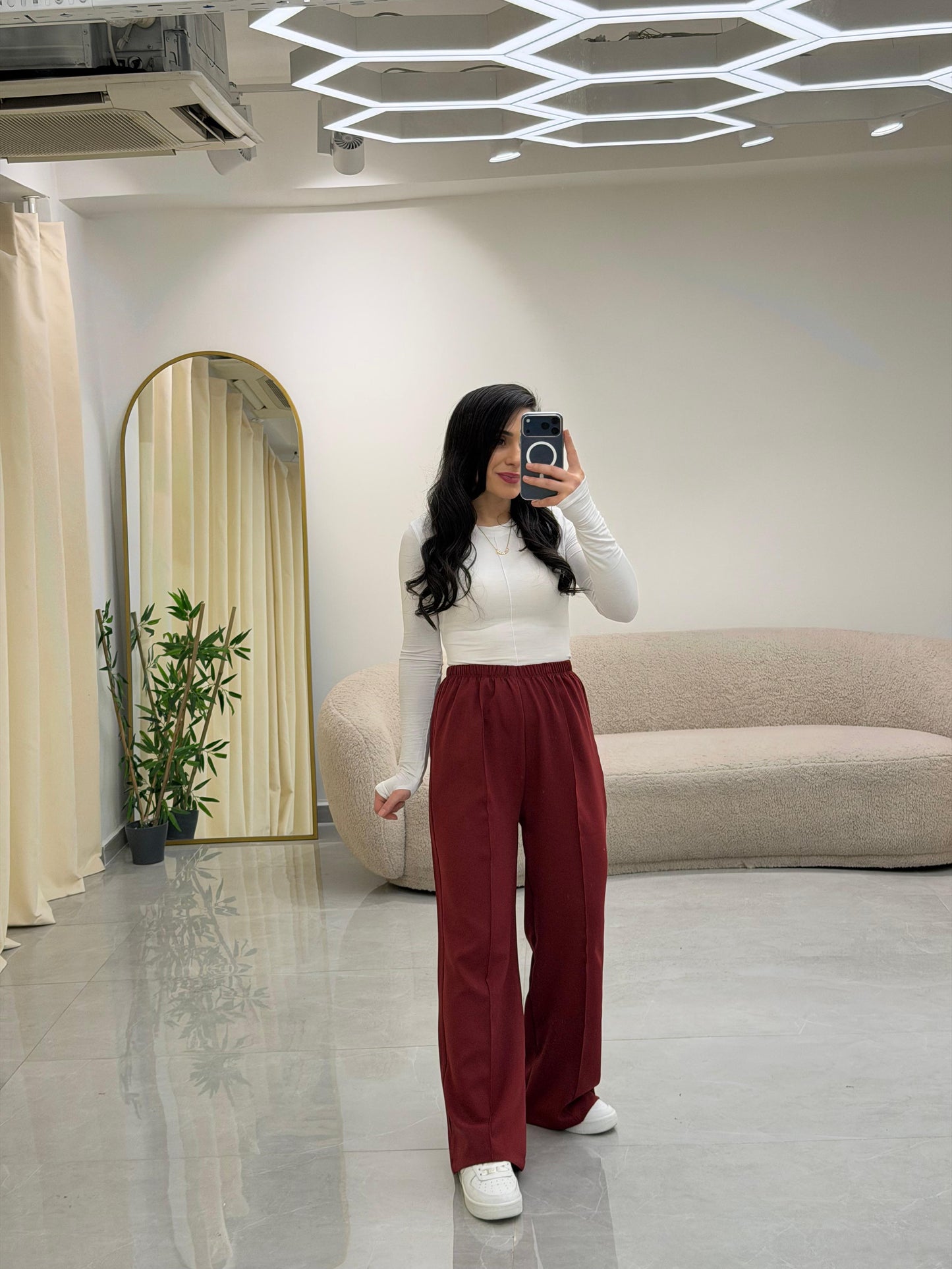 Bol Kesim Çımalı Pantolon Bordo