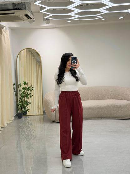 Bol Kesim Çımalı Pantolon Bordo