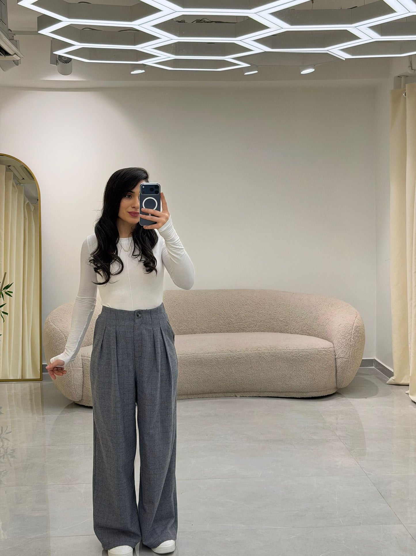 Ekose Kumaş Pantolon Gri