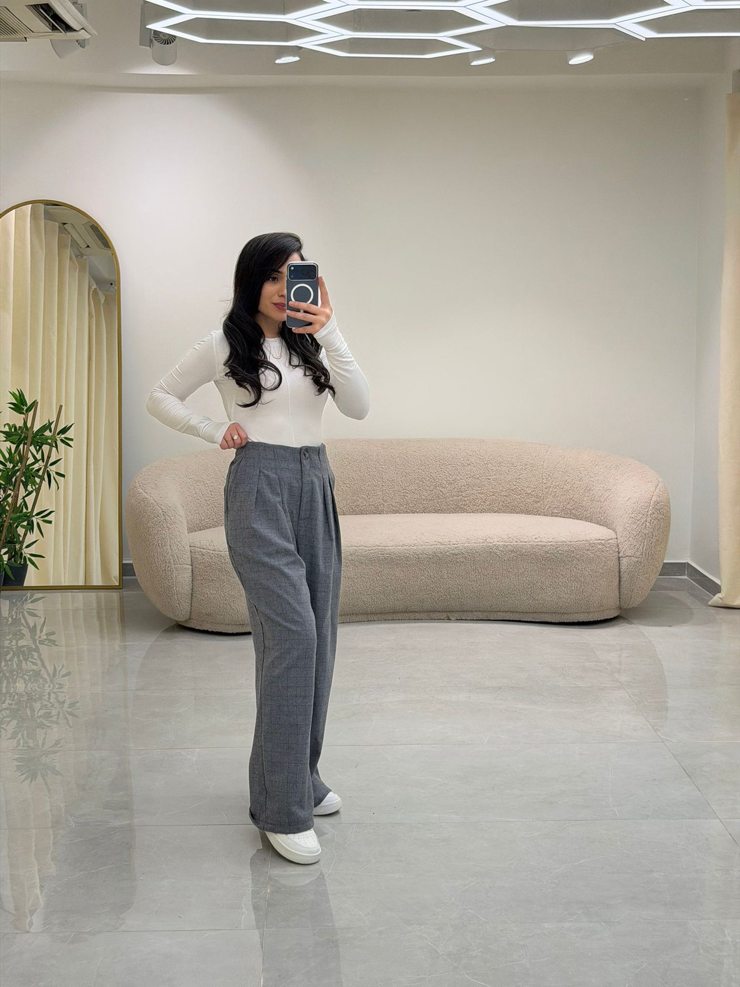 Ekose Kumaş Pantolon Gri