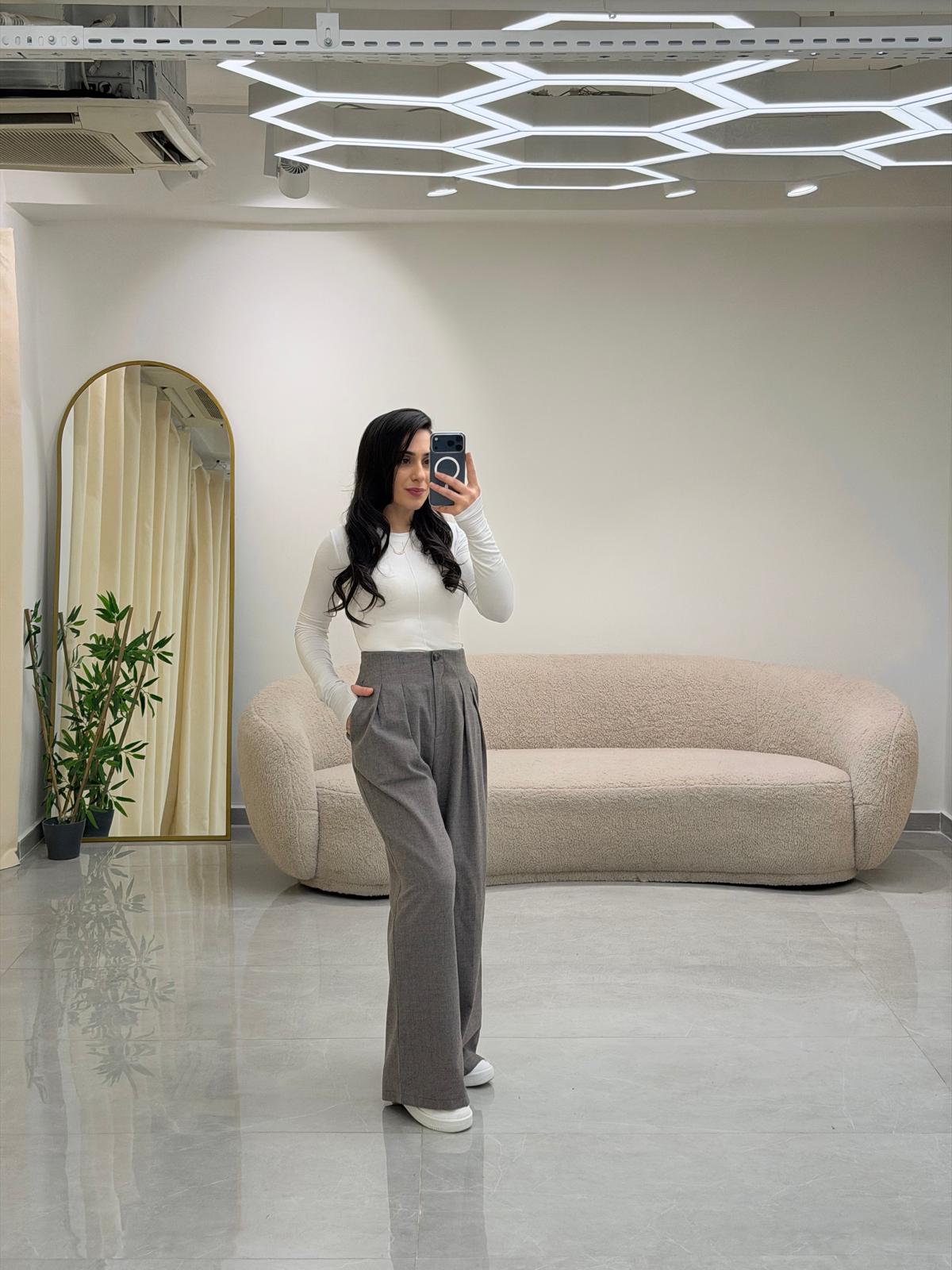 Ekose Kumaş Pantolon Vizon