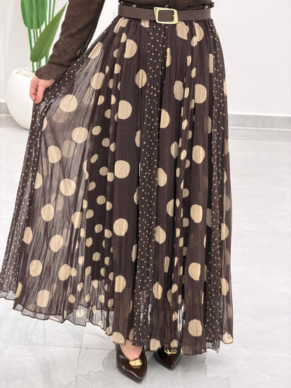 Puantiyeli Simli Şifon Etek Kahve