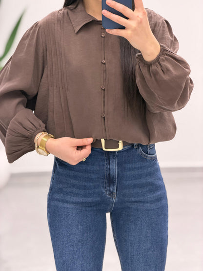 Pens Detaylı Düğme Kapama Gömlek Kahve
