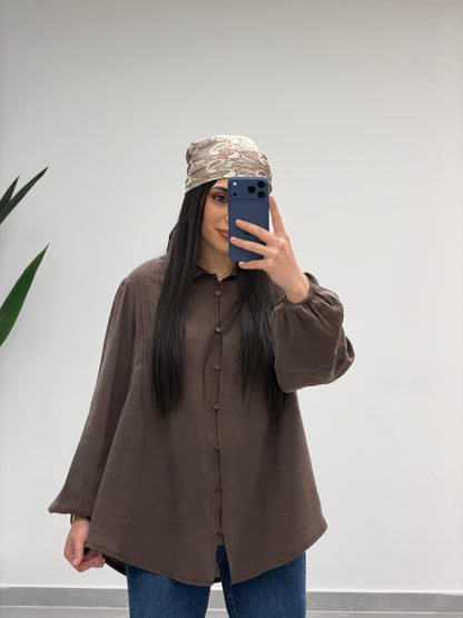Pens Detaylı Düğme Kapama Gömlek Kahve