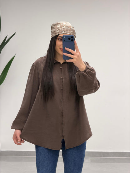 Pens Detaylı Düğme Kapama Gömlek Kahve