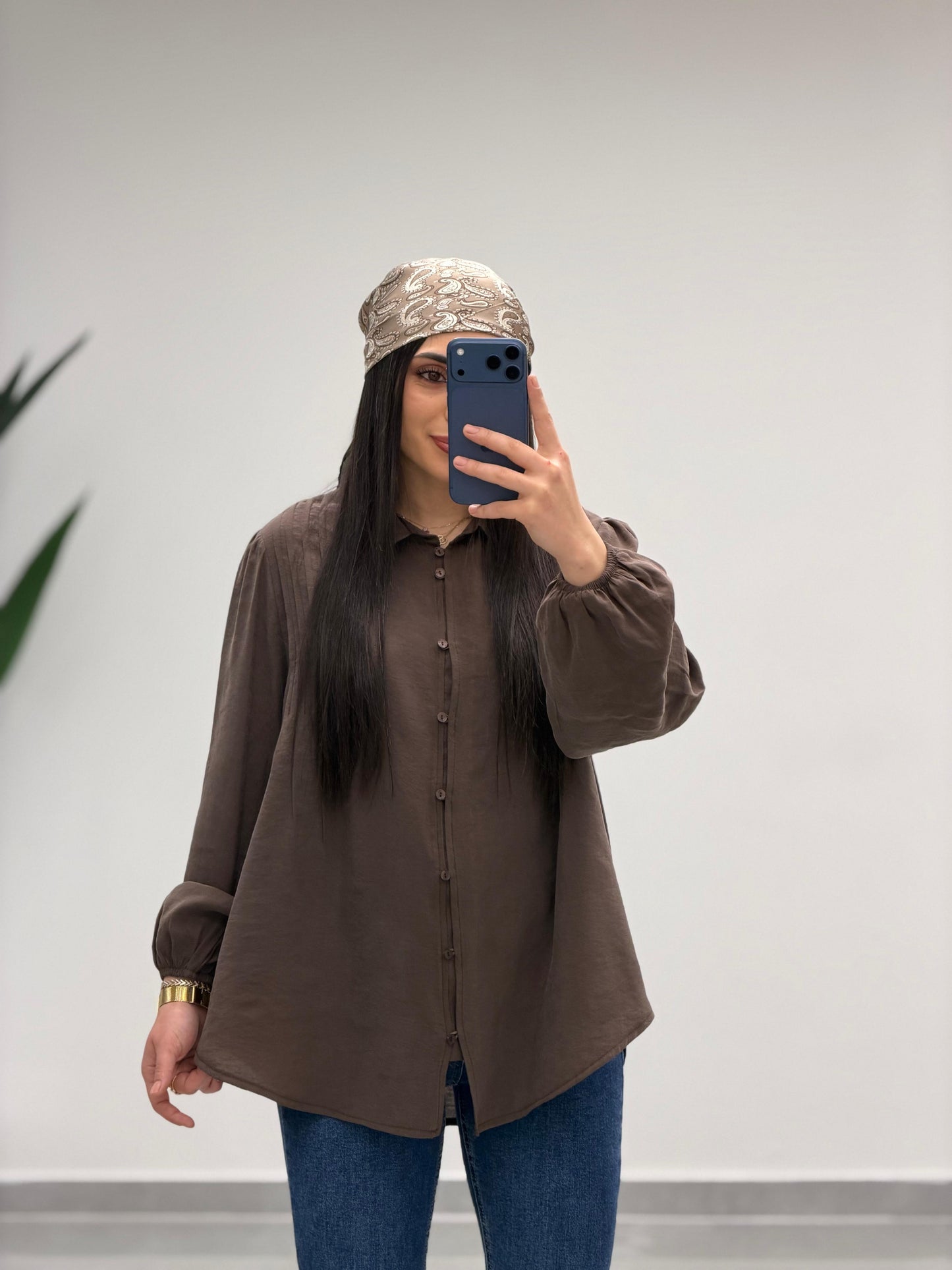 Pens Detaylı Düğme Kapama Gömlek Kahve