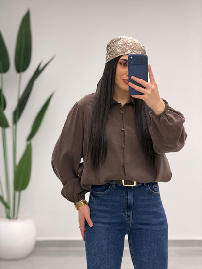 Pens Detaylı Düğme Kapama Gömlek Kahve