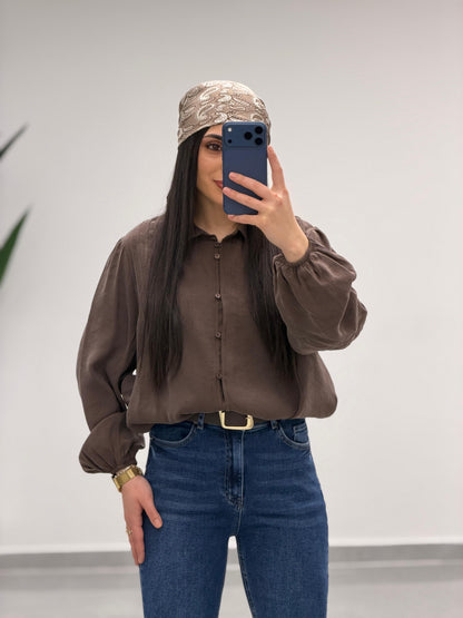 Pens Detaylı Düğme Kapama Gömlek Kahve