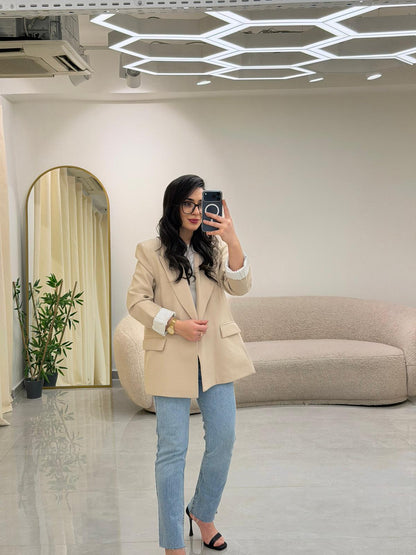 Şal Yaka Kol Katlamalı Astarlı Ceket Taş