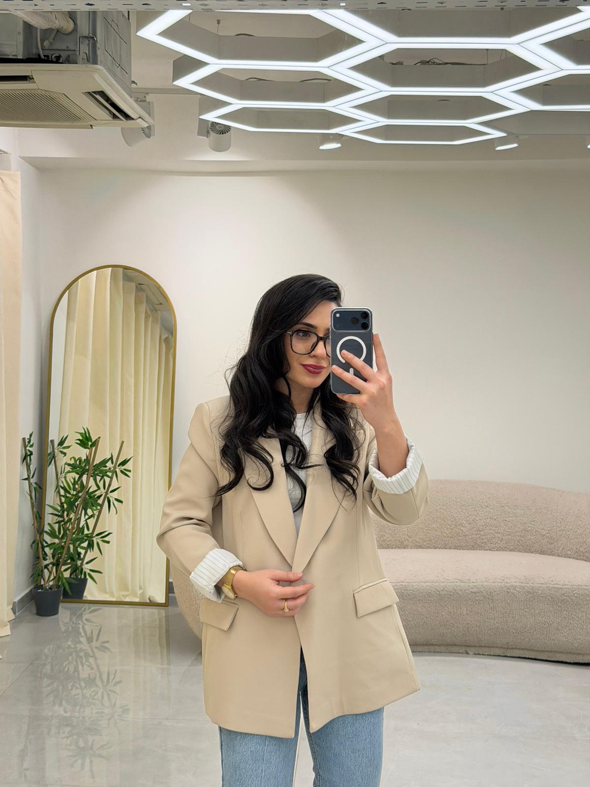 Şal Yaka Kol Katlamalı Astarlı Ceket Taş