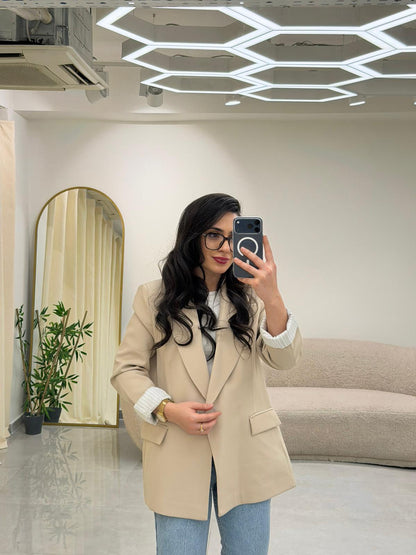 Şal Yaka Kol Katlamalı Astarlı Ceket Taş