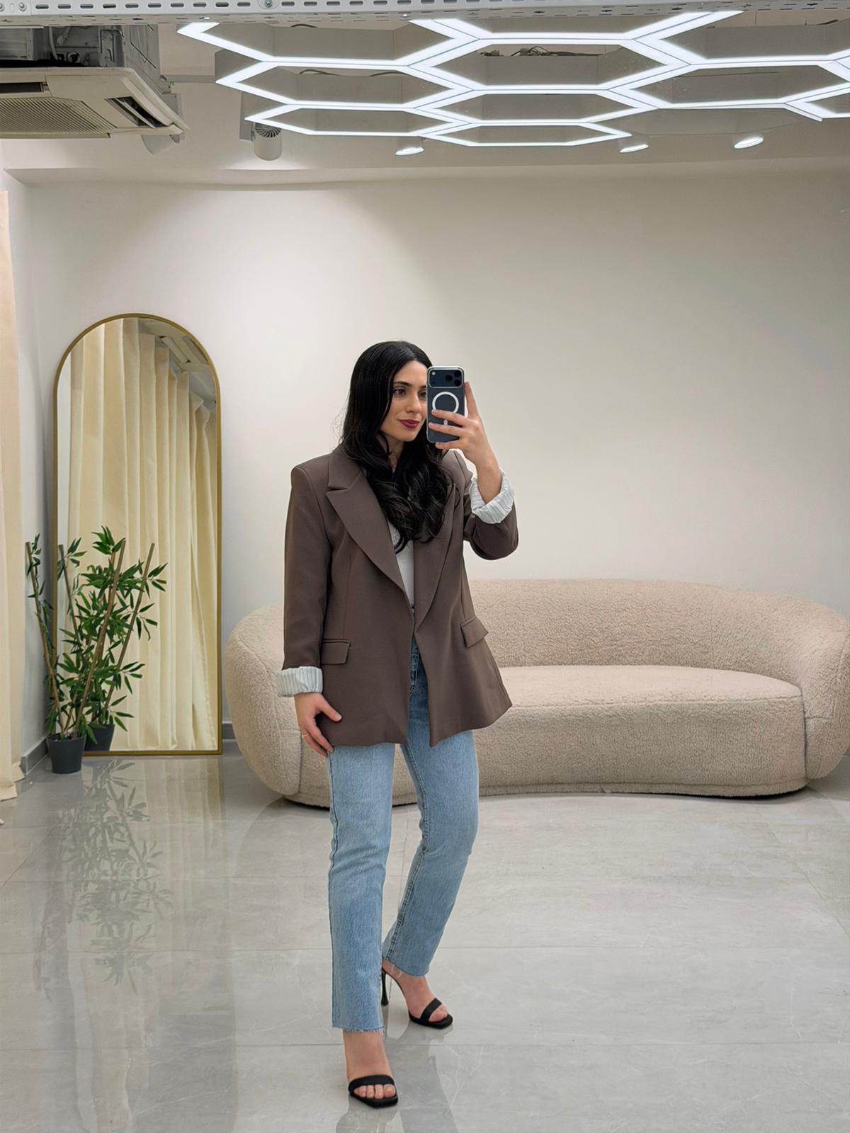 Şal Yaka Kol Katlamalı Astarlı Ceket Vizon