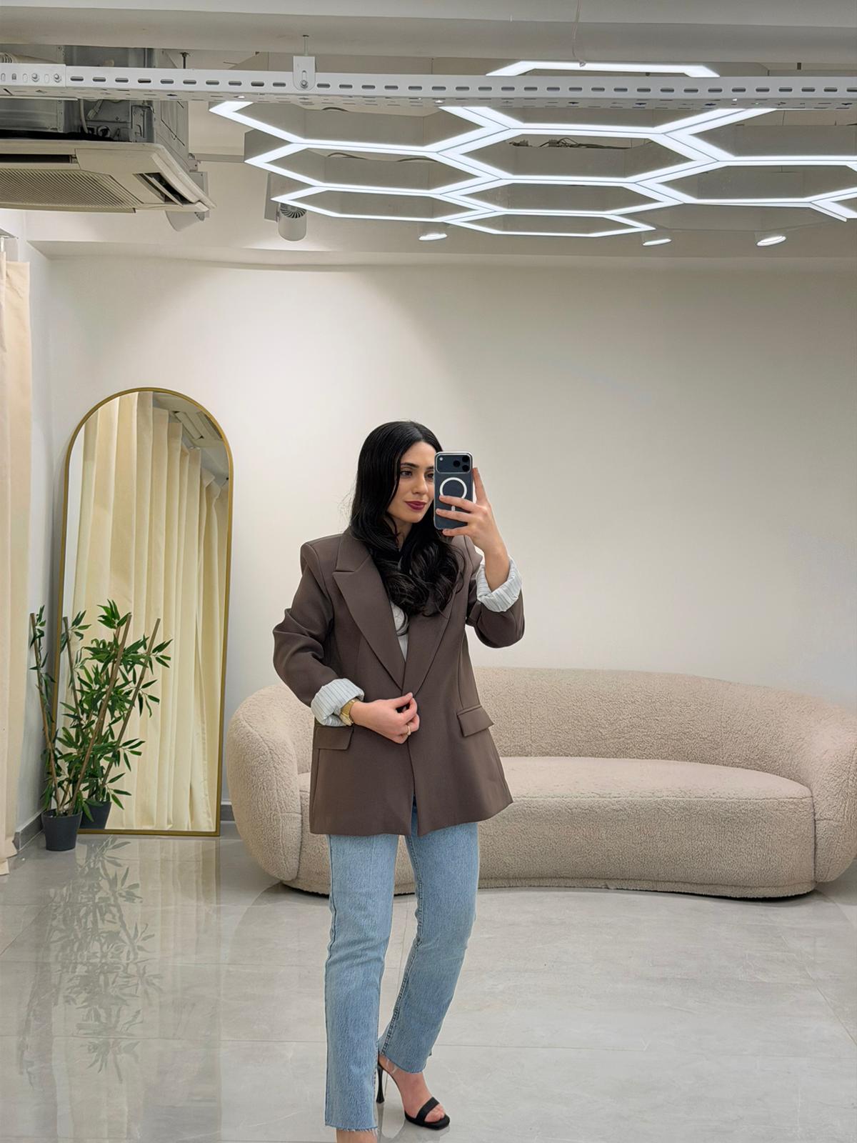 Şal Yaka Kol Katlamalı Astarlı Ceket Vizon