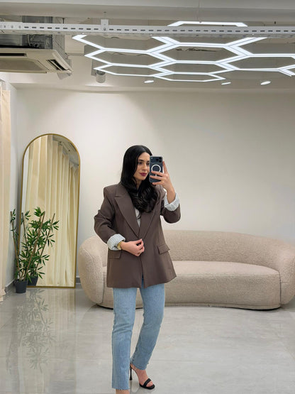 Şal Yaka Kol Katlamalı Astarlı Ceket Vizon