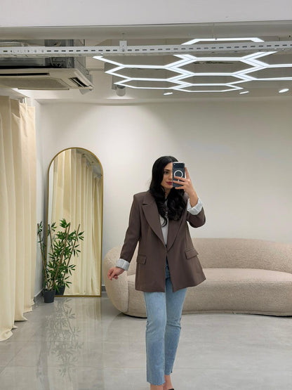 Şal Yaka Kol Katlamalı Astarlı Ceket Vizon