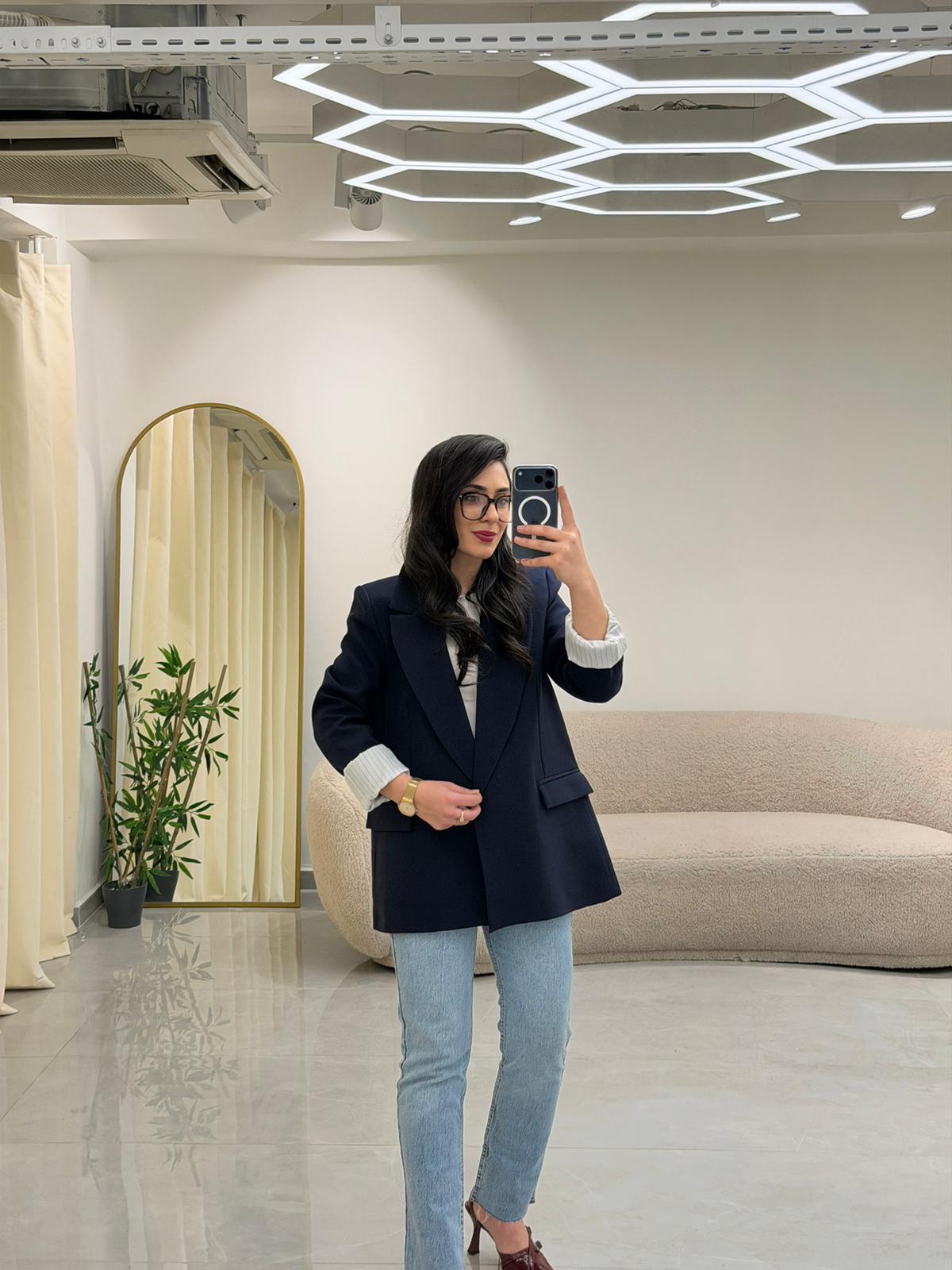 Şal Yaka Kol Katlamalı Astarlı Ceket Lacivert