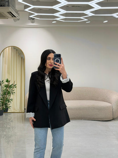 Şal Yaka Kol Katlamalı Astarlı Ceket Siyah