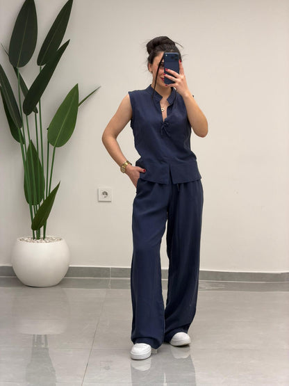 Önü Fiyonklu Tensel Takım Lacivert