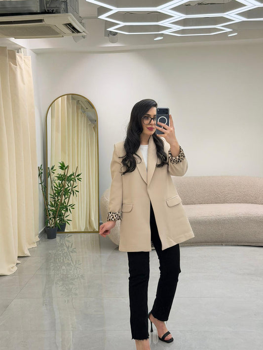 Şal Yaka Leopar Astarlı Bleazer Ceket Taş