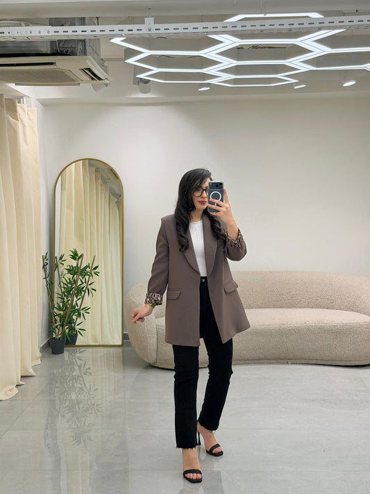 Şal Yaka Leopar Astarlı Bleazer Ceket Vizon