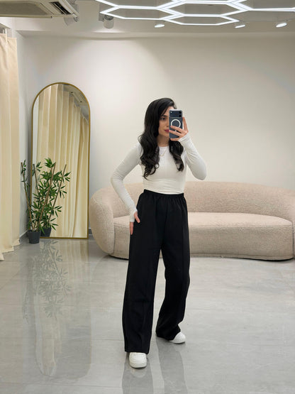 Bol Kesim Çımalı Pantolon Siyah