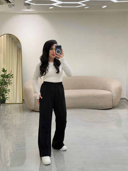 Bol Kesim Çımalı Pantolon Siyah