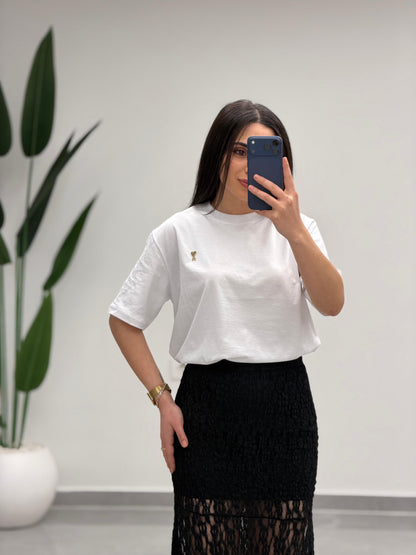 Volanlı Dantel Midi Etek Siyah